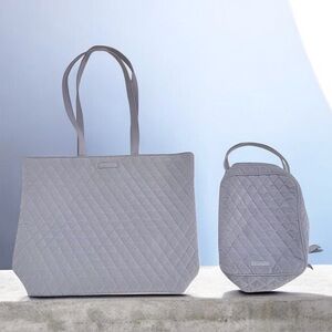 VERA BRADLEY quilted carbon gray tote purse  & lunch tote bag bundle